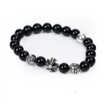 Onyx Bead Bracelet 8MM (4 Silver Beads)